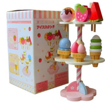 Mother Garden Handmade Wooden Pretend Play Toy--Summer Ice Cream, Fruit and Candy Stand Set