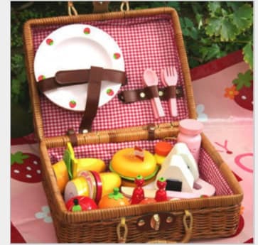 Mother Garden Handmade Wooden Pretend Play Toy--Bamboo Outdoor Picnic Set