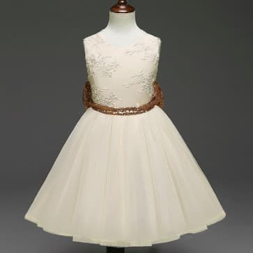 Denise Floral Embroidery with Bow-Knot Girls Princess Wedding Dress