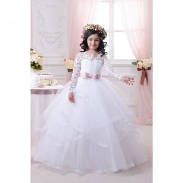 Dilys Lace Long Sleeve Girls Wedding Princess Dress