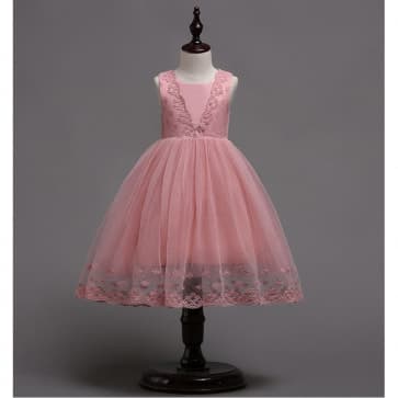 Elaina V Neck Lace Sleeveless Girls Princess Wedding Dress