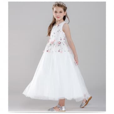 Elinor Floral Embroidery Sleeveless Girls Princess Wedding Dress