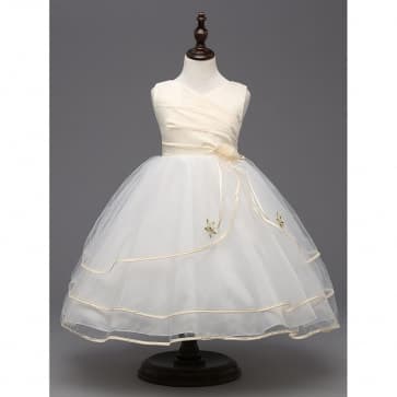 Erika Pleats with Floral Sleeveless Girls Princess Wedding Dress