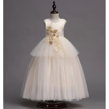 Ivy 3D Floral Lace Embroidery Girls Princess Wedding Dress