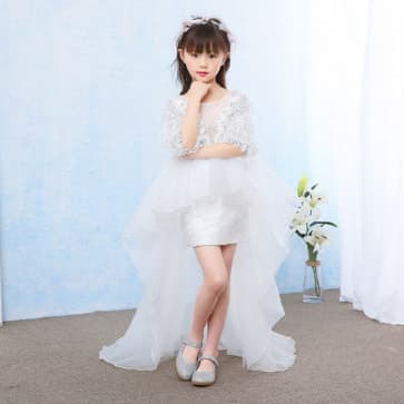 Maya Floral Embroidery with Rhinestones Half Sleeve Girls Wedding Princess Dress