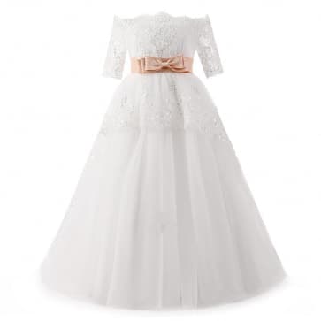 Selina Off-shoulder Floral with Sequin Girls Wedding Princess Dress
