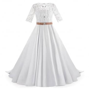 Wilhelmina Lace with Pearl Half Sleeve Girls Wedding Princess Dress