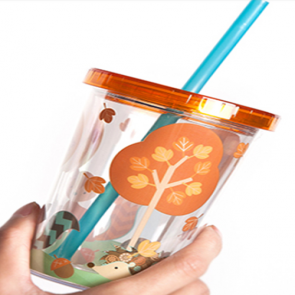 Tanana Cute Forest Animal Print Iced Drink Tumbler with Sealed Lid and Straw 280ml, 10oz