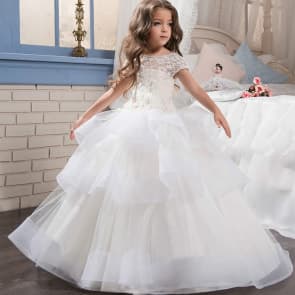 Camille Floral Crochet Cap Sleeve Girls Wedding Princess Tutu Dress