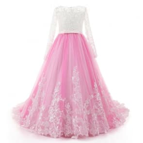 Cece Floral Lace Long Sleeve Girls Wedding Princess Dress