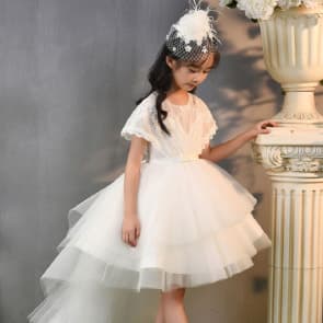 Hillary Floral Lace Short Sleeve Girls Wedding Princess Dress