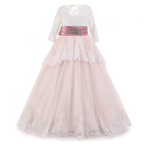Norma Floral Lace Long Sleeve Girls Wedding Princess Dress