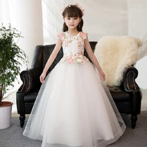 Odelia Floral Embroidery Lace Cap Sleeve Girls Wedding Princess Dress