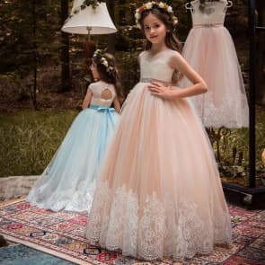 Patti Floral Lace Sleeveless Girls Wedding Princess Tutu Dress