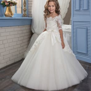 Phyllis Floral Lace Half Sleeve Girls Wedding Princess Dress