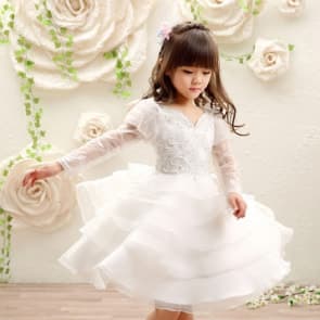 Salma Embroidery V Neck Long Sleeve Girls Wedding Princess Dress
