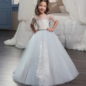 Tara Floral Lace Short Sleeve Girls Wedding Princess Dress