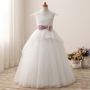 Virginie Floral Lace with Bow-knot Girls Wedding Princess Dress