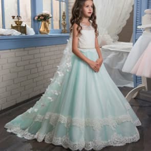 Ysabel Floral Lace 3D Butterfly Girls Wedding Princess Dress