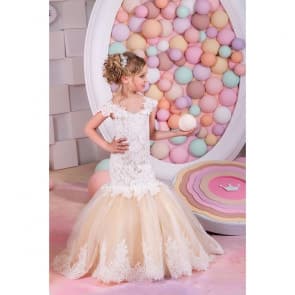 Zana Floral Crochet Off-Shoulder Mermaid Girls Wedding Princess Dress