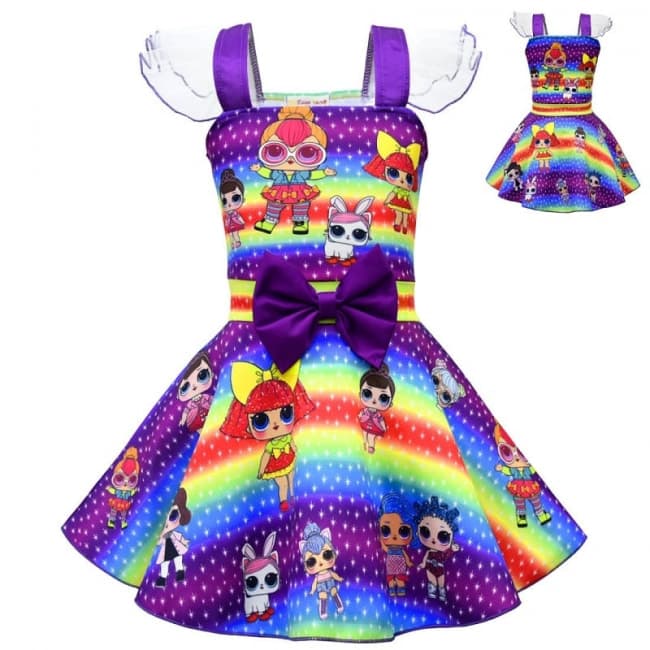 L O L Surprise Series 3 Rainbow Party Costume Printed Dress For Girls Princess Dress World